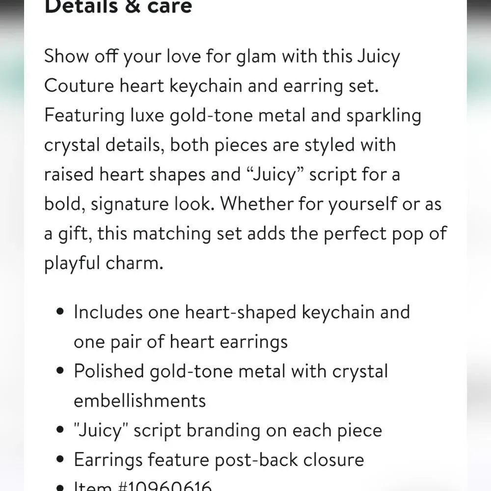 Juicy Couture Heart‎ Keychain & Earring Set w/Crystal Accents